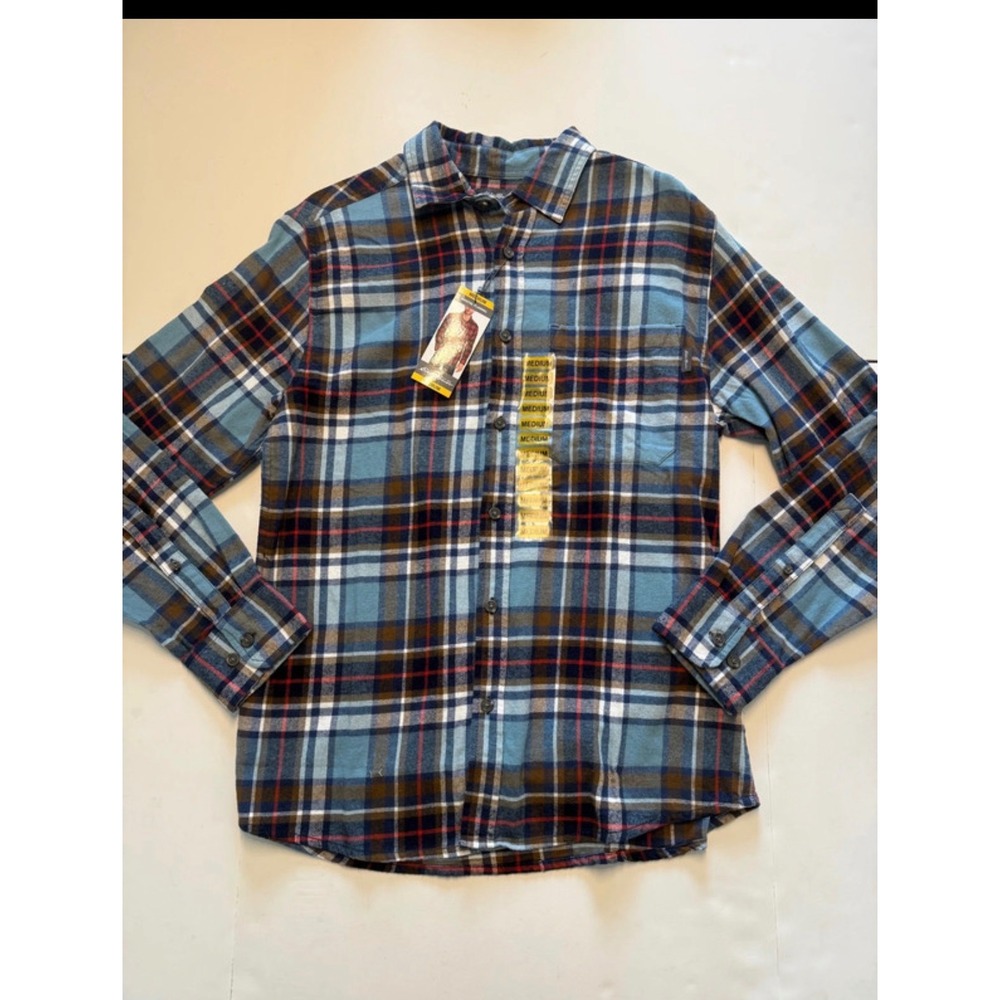 Eddie Bauer Bristol Flannel Mens Medium Blue Lakeside Plaid Button Down NWT